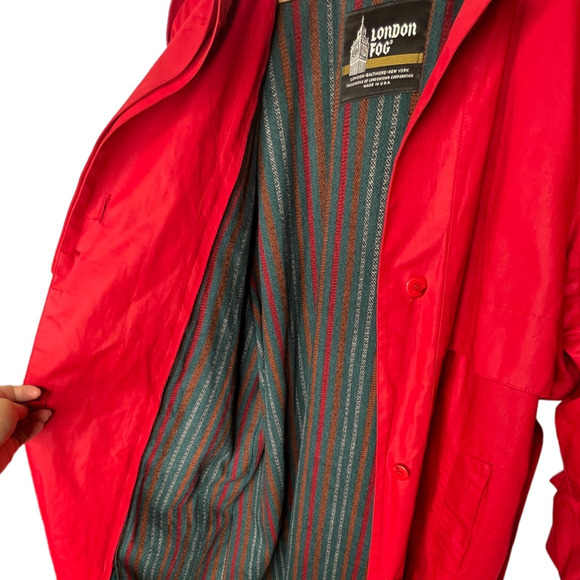 NEW! London Fog 14 Classic $249 Waxed Canvas Trench Coat Long Rain Jacket Red - Picture 6 of 14